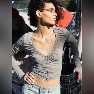 Zara Ruched Tulle Top Beige XS